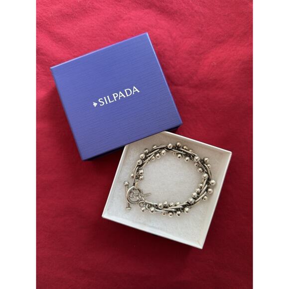 RARE Silpada 925 Sterling Silver Graduated DNA Ball Link Toggle Bracelet 8” - Picture 2 of 8